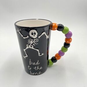 Sandra Maggiamen Halloween Skeleton Bad To The Bone Mug Beaded Handle